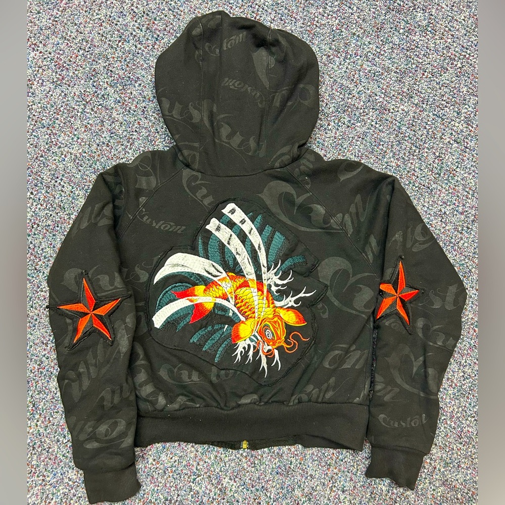 **Y2K**  DEUCE HOODIE BY JASON DUSSAULT
KOI FISH DESIGN 
CANADIAN DESIGNER